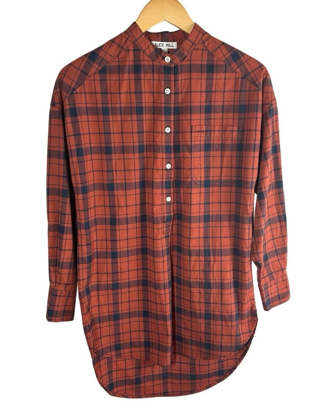 Alex Mill Rust and Navy Plaid Casual Button-Down Shirt - Size XS